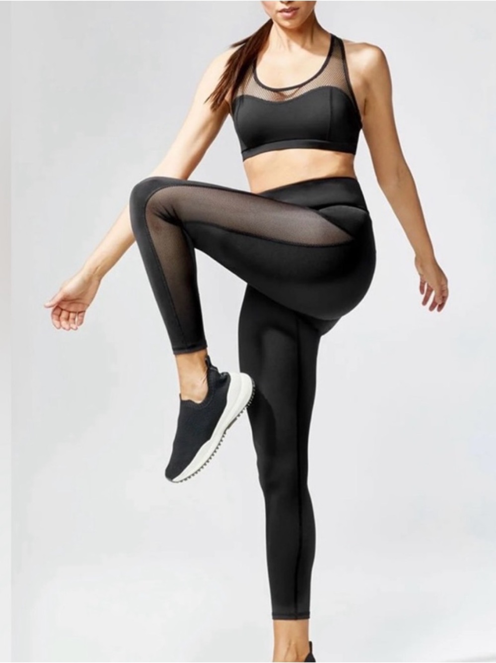 MICHI Stardust Black Mesh Panel High Waisted Leggings Ankle Length Large